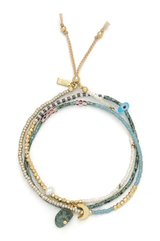 Mixed Media Wrap Bracelet/Necklace - Transformation/African Turquoise/Gold