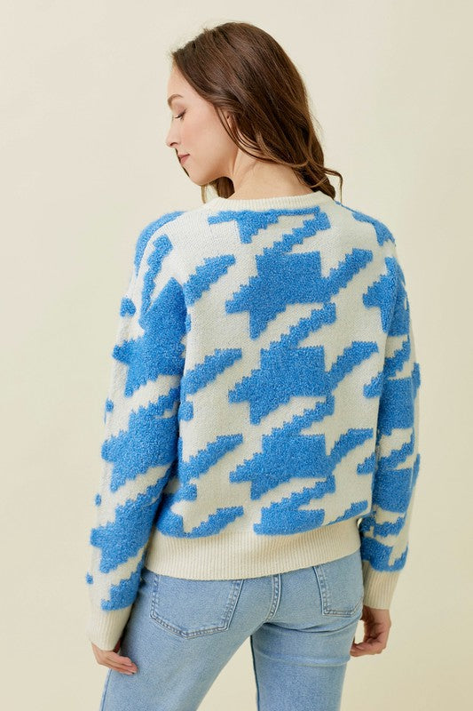 Houndstooth Fuzzy Pullover Sweater