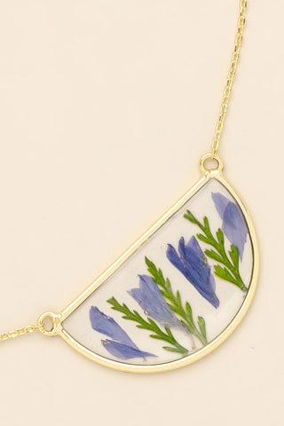 Pressed Flower Necklace - Purple Cornflower/Gold