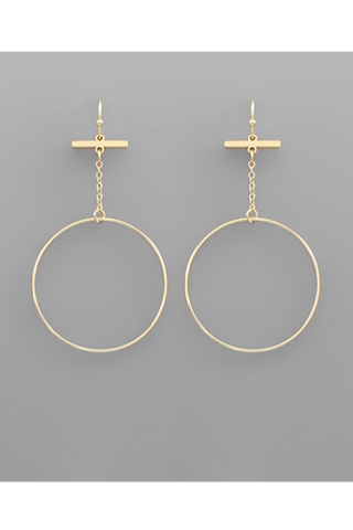 Wire Circle Drop Bar Earrings - Matte Gold/GD