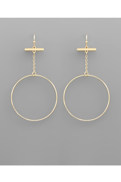 Wire Circle Drop Bar Earrings - Matte Gold/GD