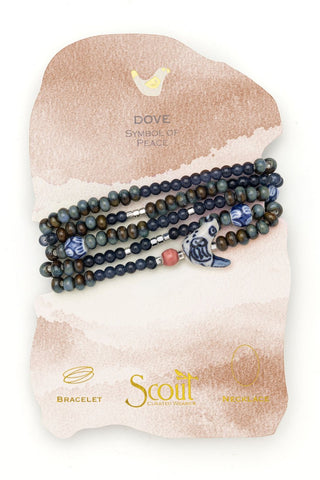 Ceramic Bead Wrap Bracelet/Necklace - Peace/Dove