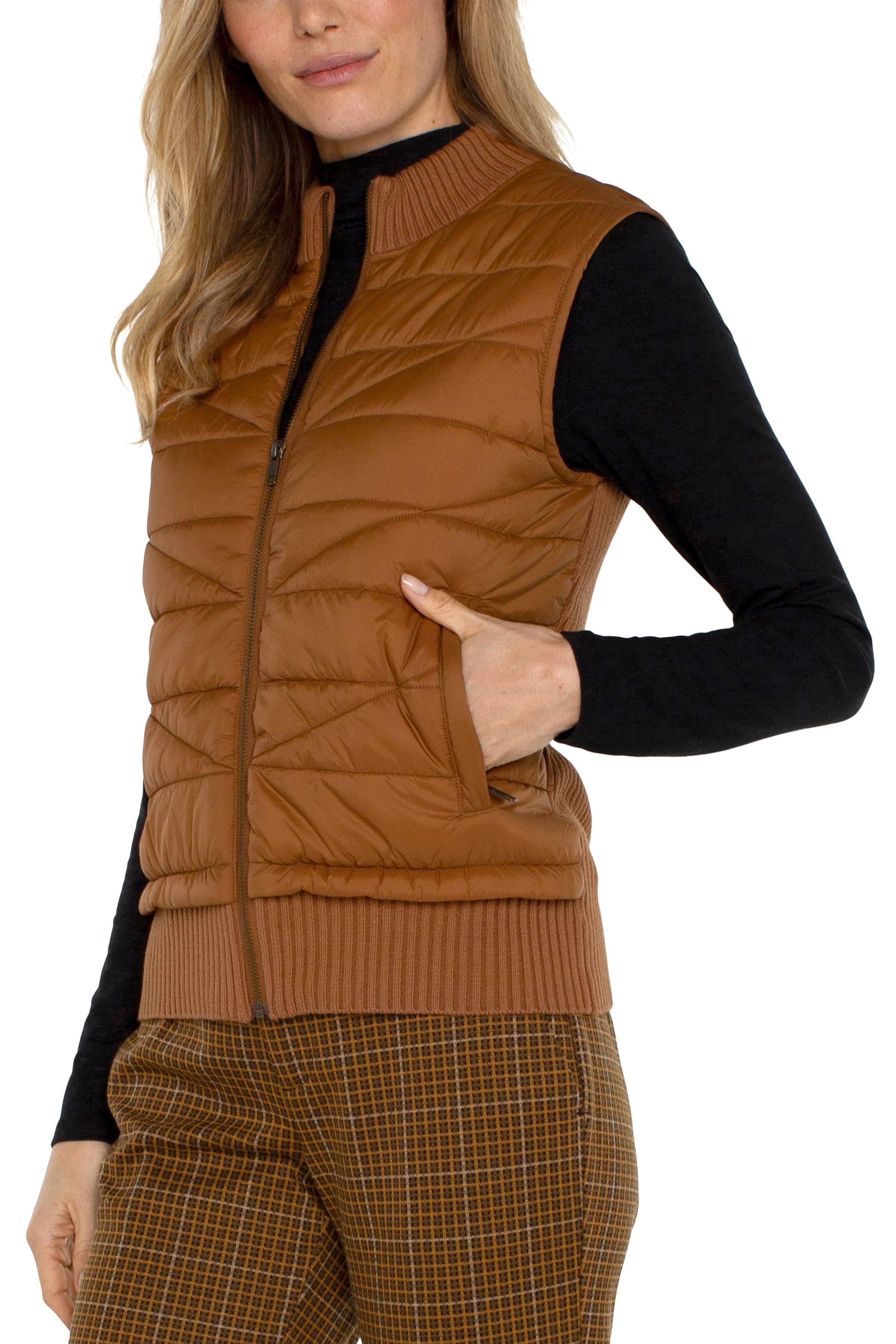 [Liverpool] Quilted Front Zip Sweater Vest