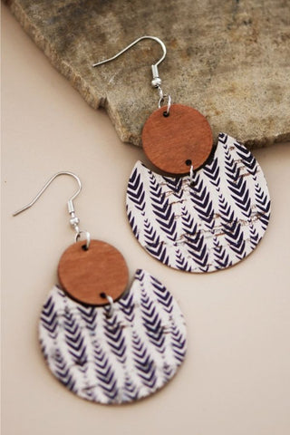 Boho Printed Cork Wooden Dangle Earrings - Black
