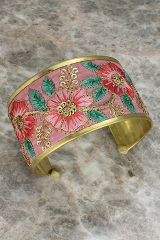 Soft Pink Floral Embordered Cuff Bracelet