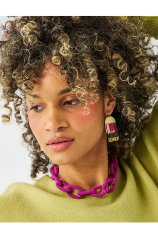 Jenna Chain Link Beaded Necklace - Magenta