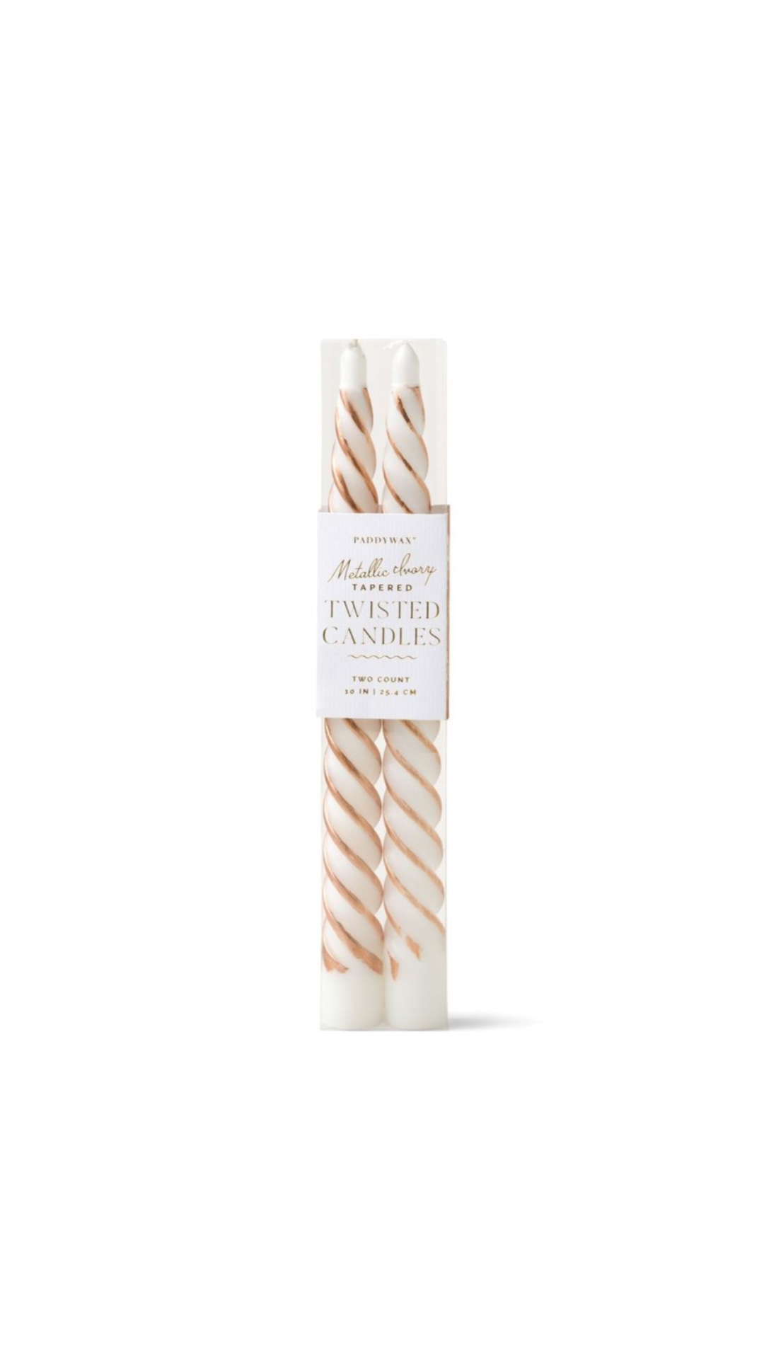 Cypress & Fir Twisted Tapers 10" Tall Metallic Ivory Candle, 2 Pack