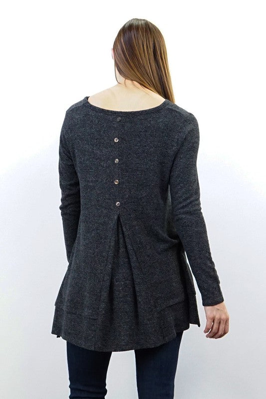 Cozy Pleated Button Back Top