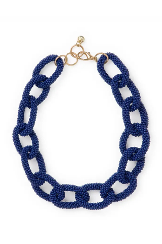 Jenna Chain Link Beaded Necklace - Navy