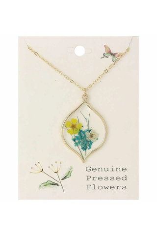 Yellow White Gold Marquise Dried Flower Necklace