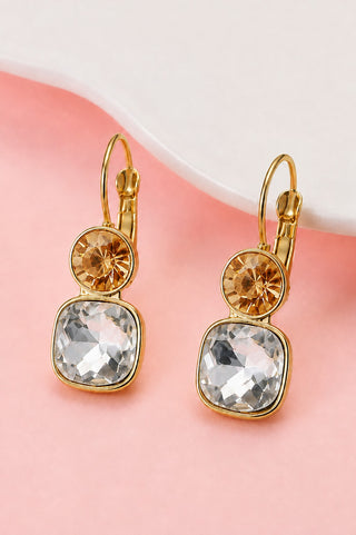 Rhinestone Bezel Earrings - Topaz