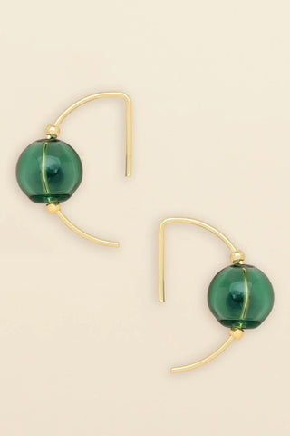 Refined Glass Hoop Earrings - Teal/Gold