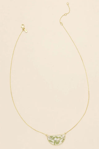 Pressed Flower Necklace - Green Peppergrass/Gold