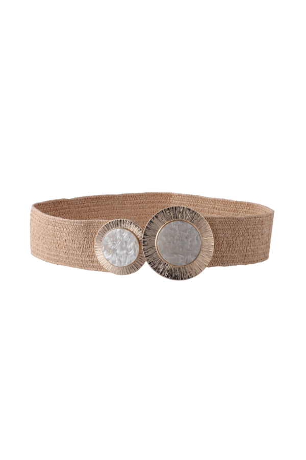 Raffia Stretch Belt with Pearl Buckle