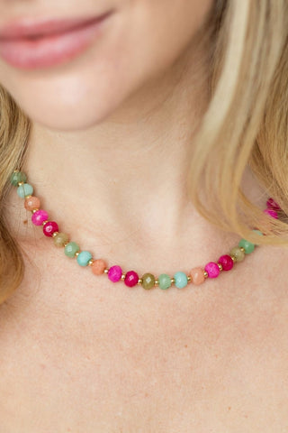 Vibrant Stone Statement Necklace - Fuchsia/Blue/Peach