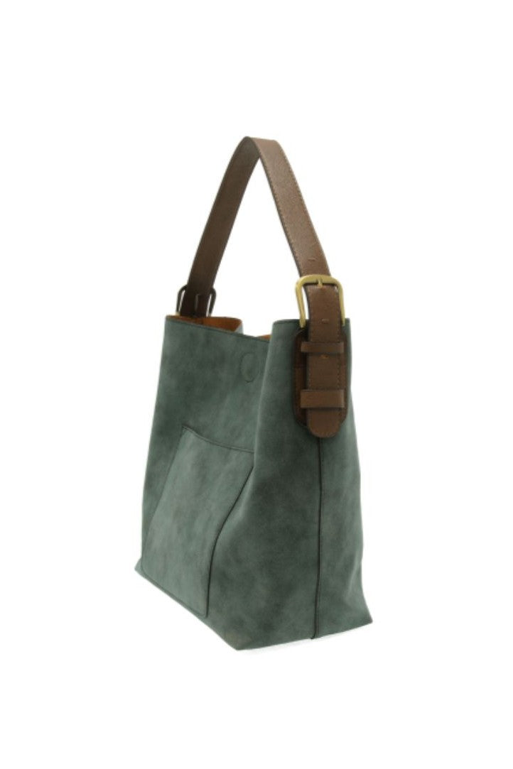 Rich Faux Suede Hobo Handbag with Coffee Handle - Deep Teal