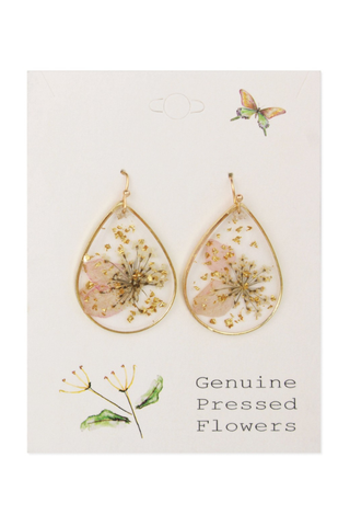 Gilded Flower Pink Dried Flower Teardrop Earrings