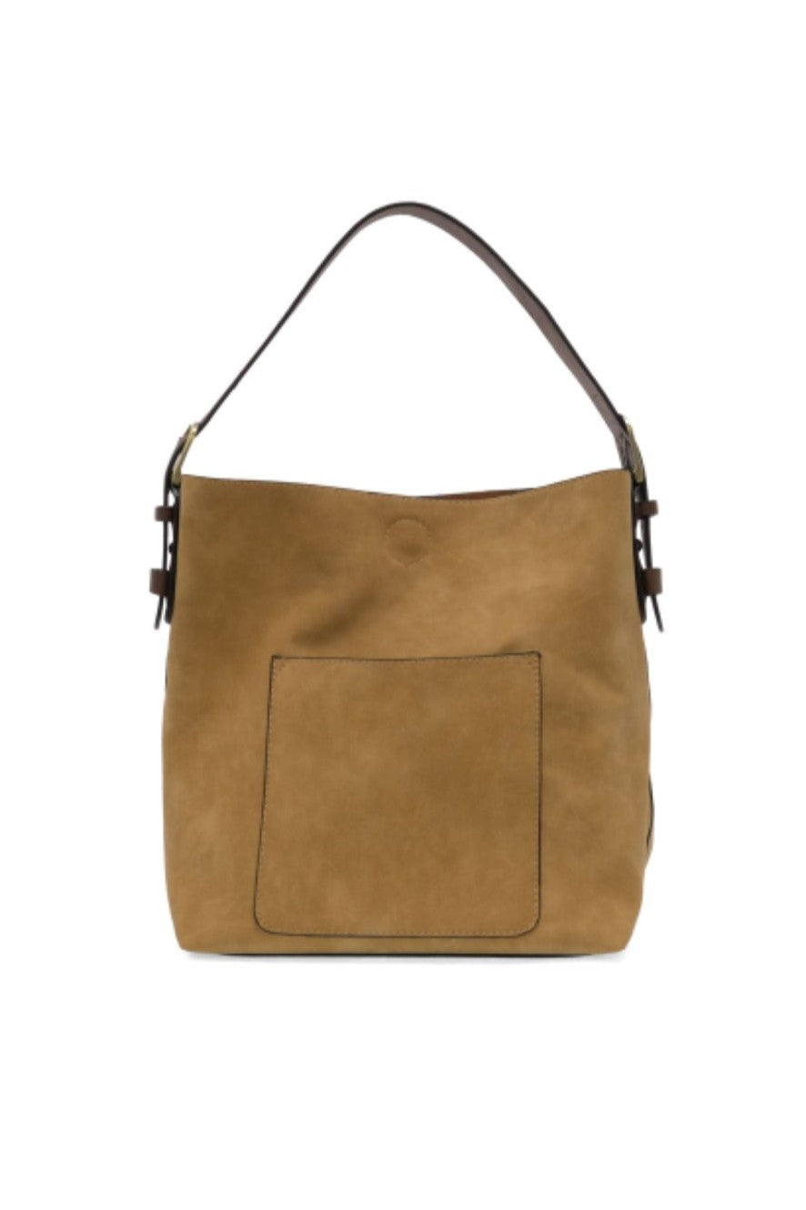 Rich Faux Suede Hobo Handbag with Coffee Handle - Wheat