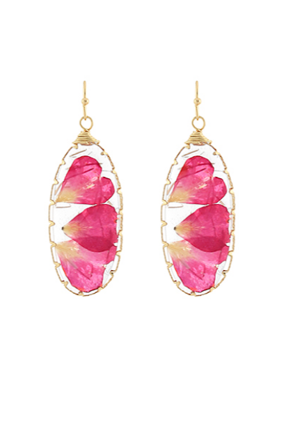 Petal Oval Shape Earrings - Fuchsia/Gold