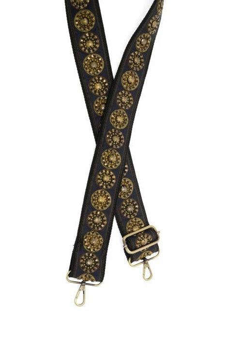 2" Navy Hand Nailed Studded Guitar Strap