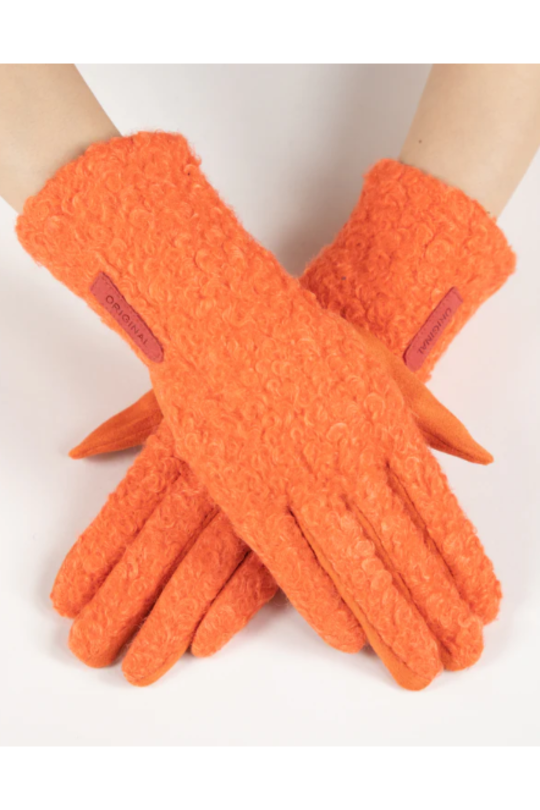 Boucle Faux Suede Logo Gloves - Orange