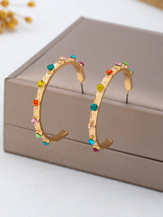 Multicolor Gemstone Hoop Earrings - Gold