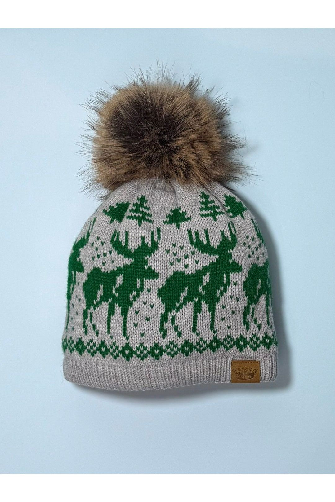 Reindeer Pom Hat - Lt. Gray & Green