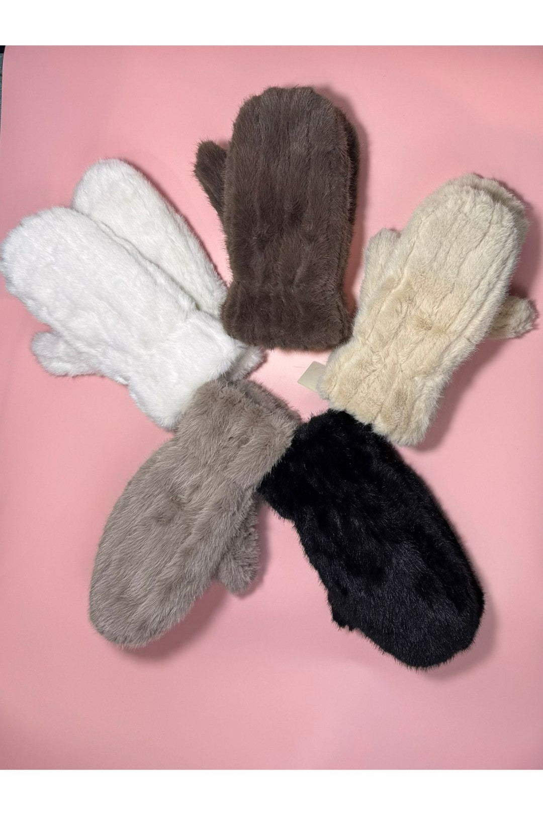 Seamed Faux Fur Winter Mittens