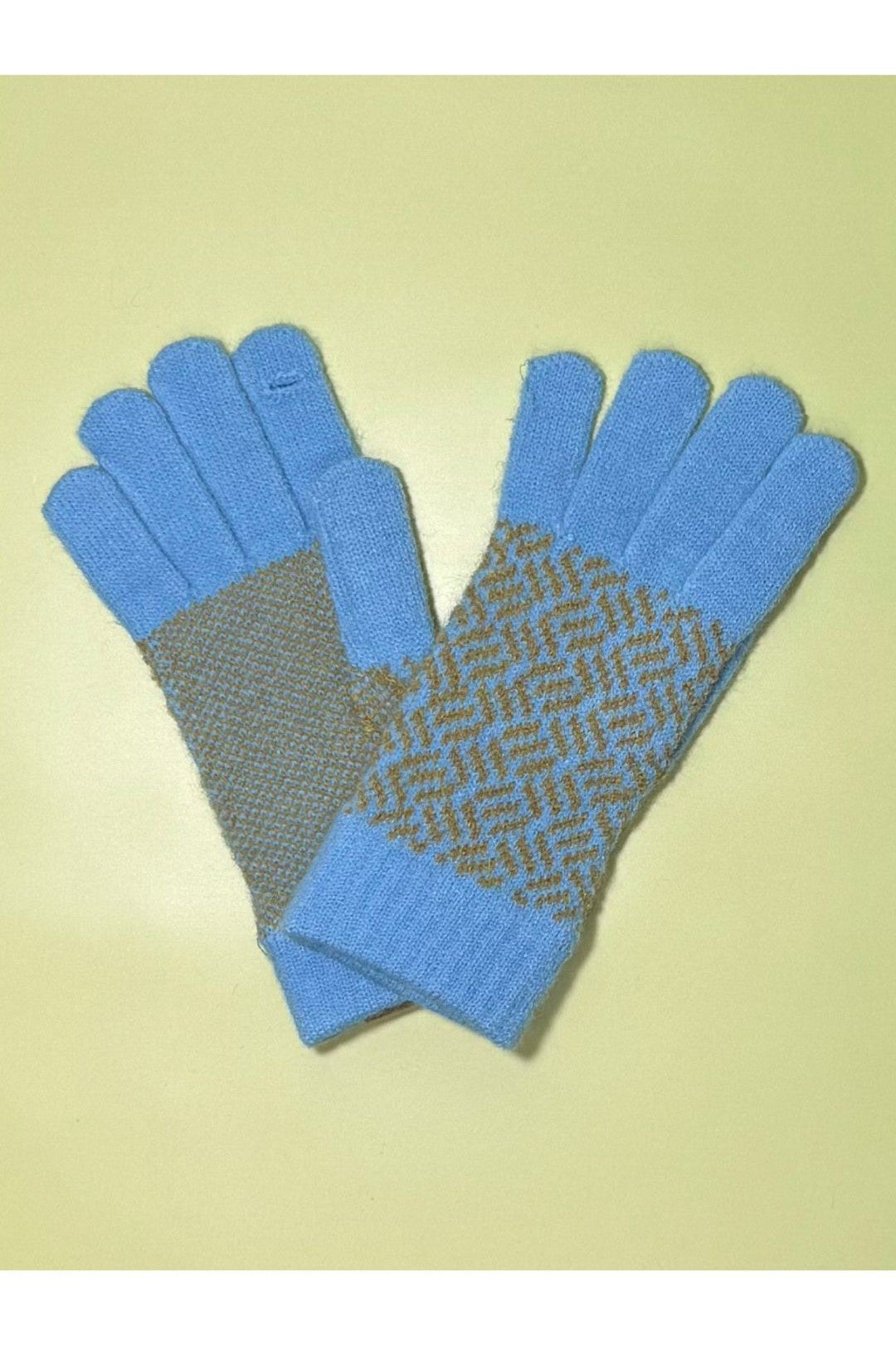 Two-Tone Patterned Knit Gloves