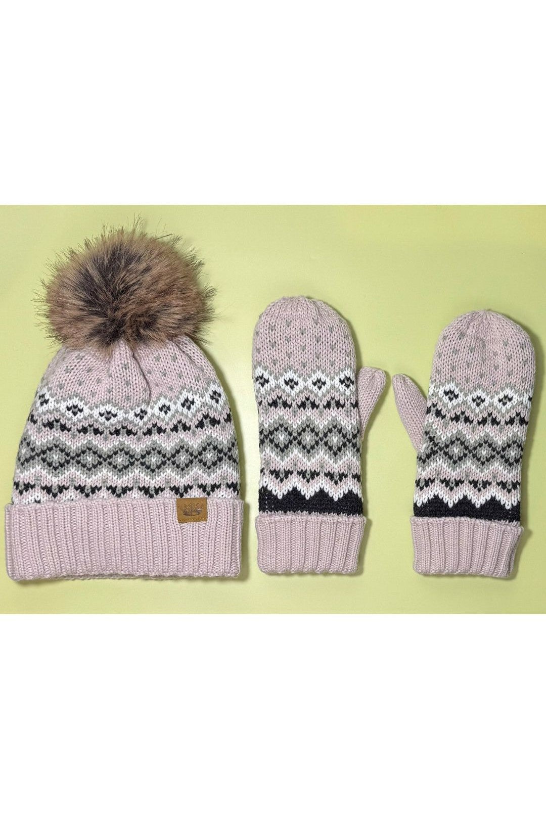 Patterned Mittens - Blush, Sage, Black & White