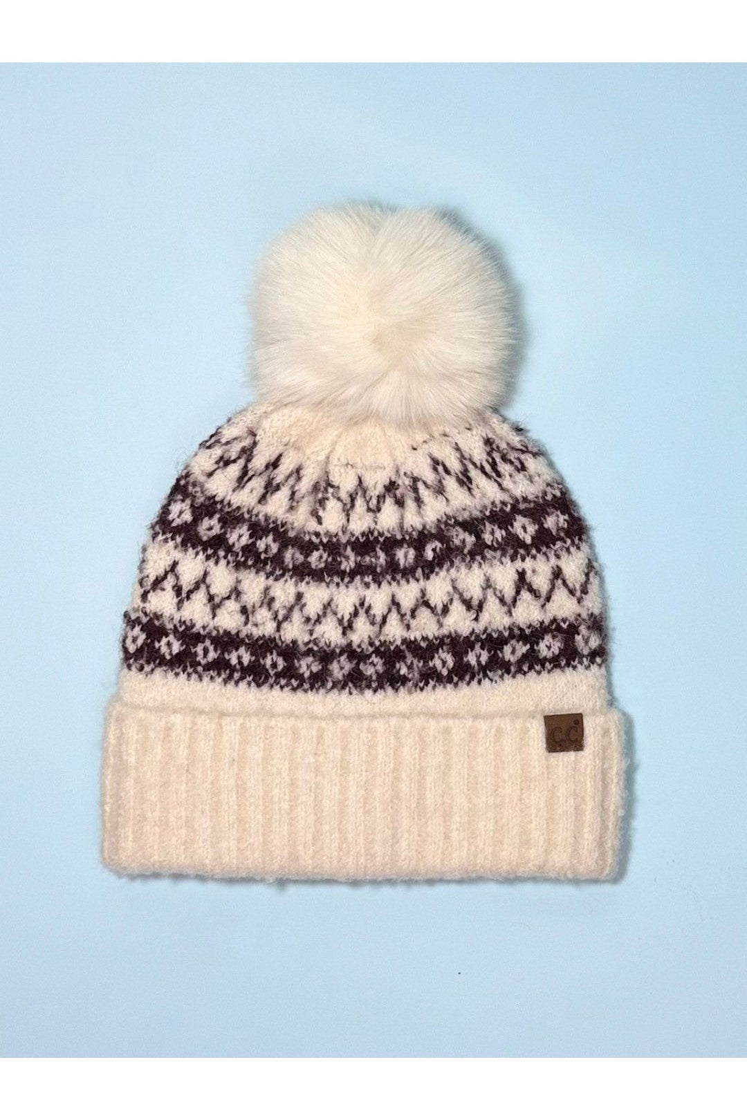 Fair Isle Beanie with Faux Fur Pom