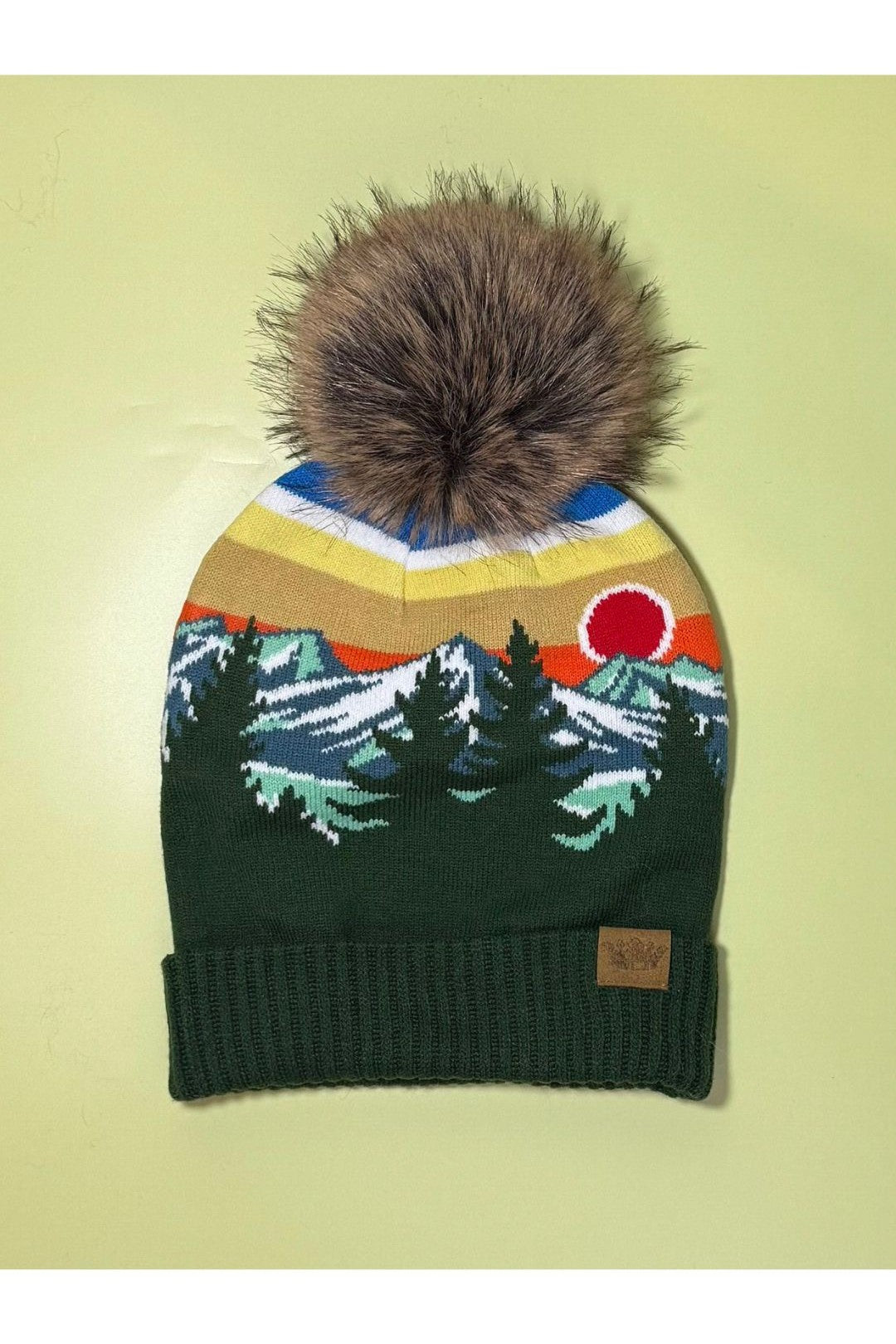 Pom Hat - Olive Sunrise Landscape