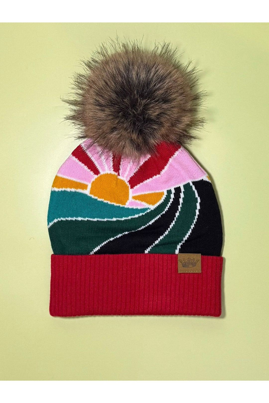 Pom Hat - Red Sunrise Landscape