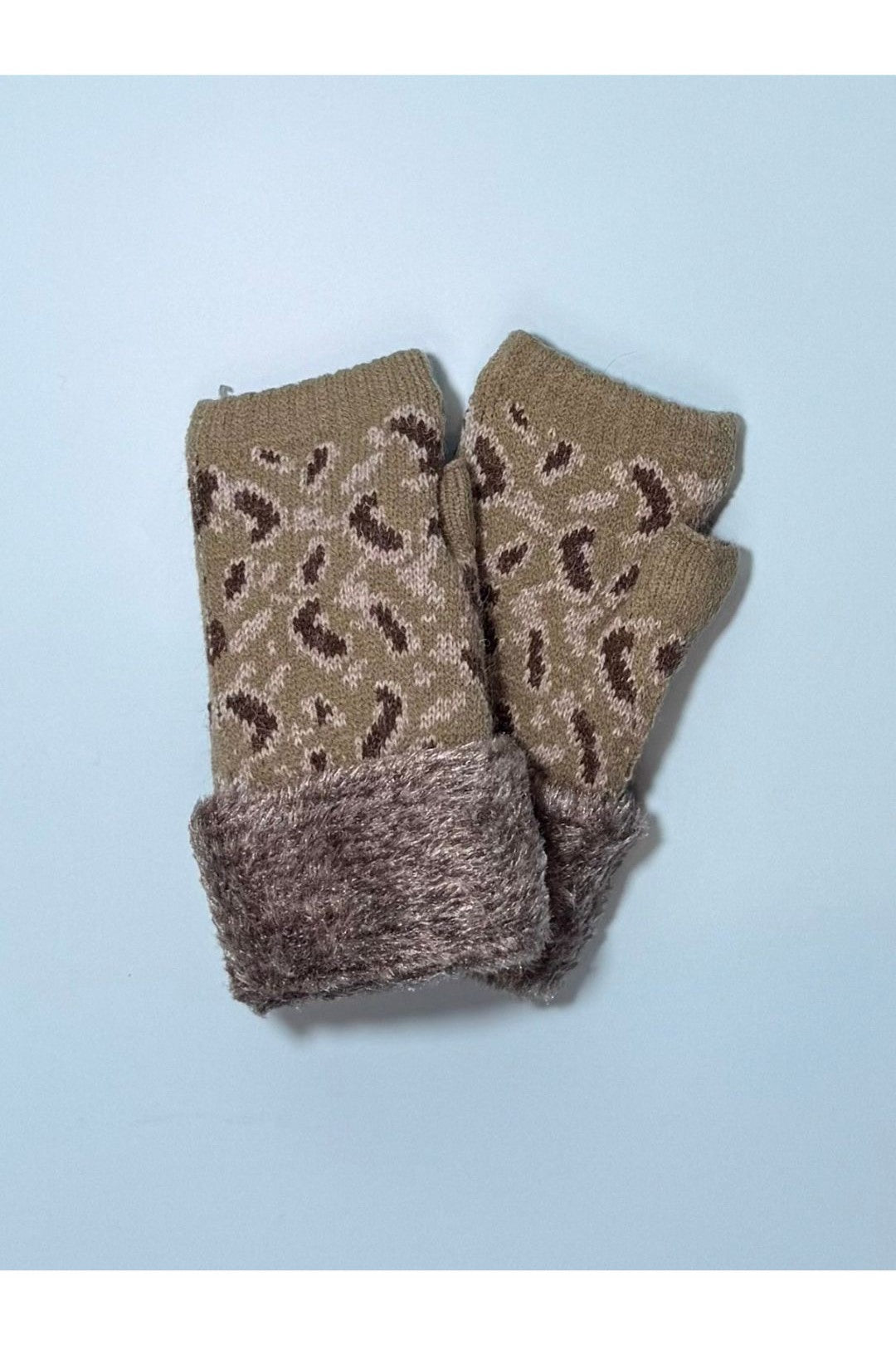 Leopard Pattern Faux Fur Fingerless Gloves