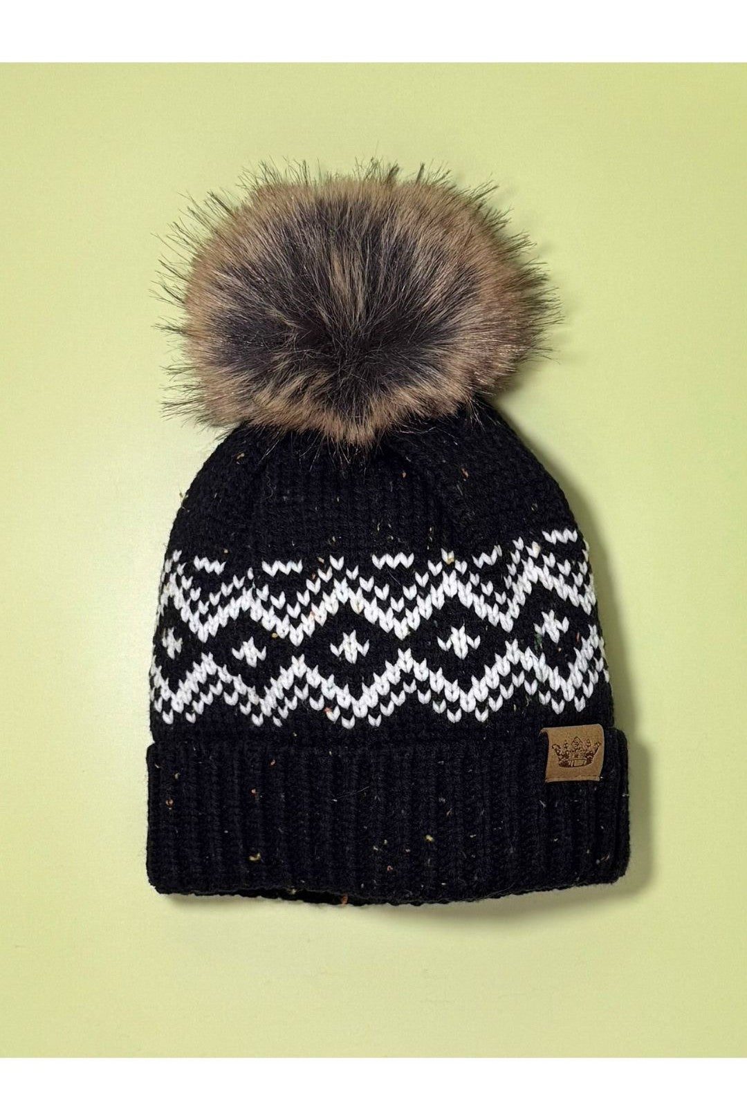 Patterned Pom Hat - Black & Speckled