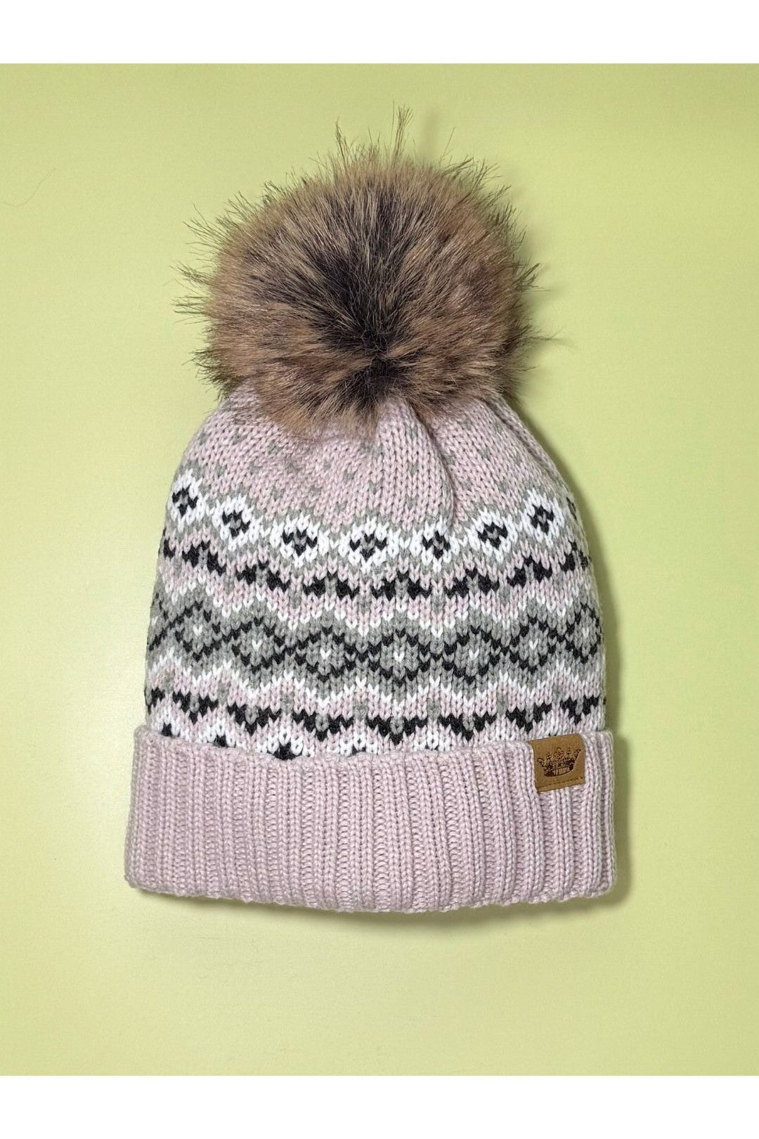 Patterned Pom Hat - Blush, Sage, Black & White