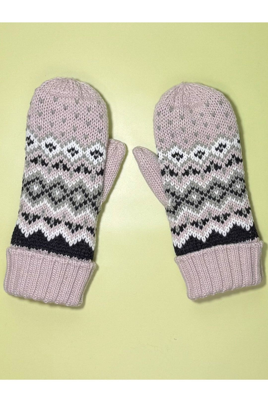 Patterned Mittens - Blush, Sage, Black & White