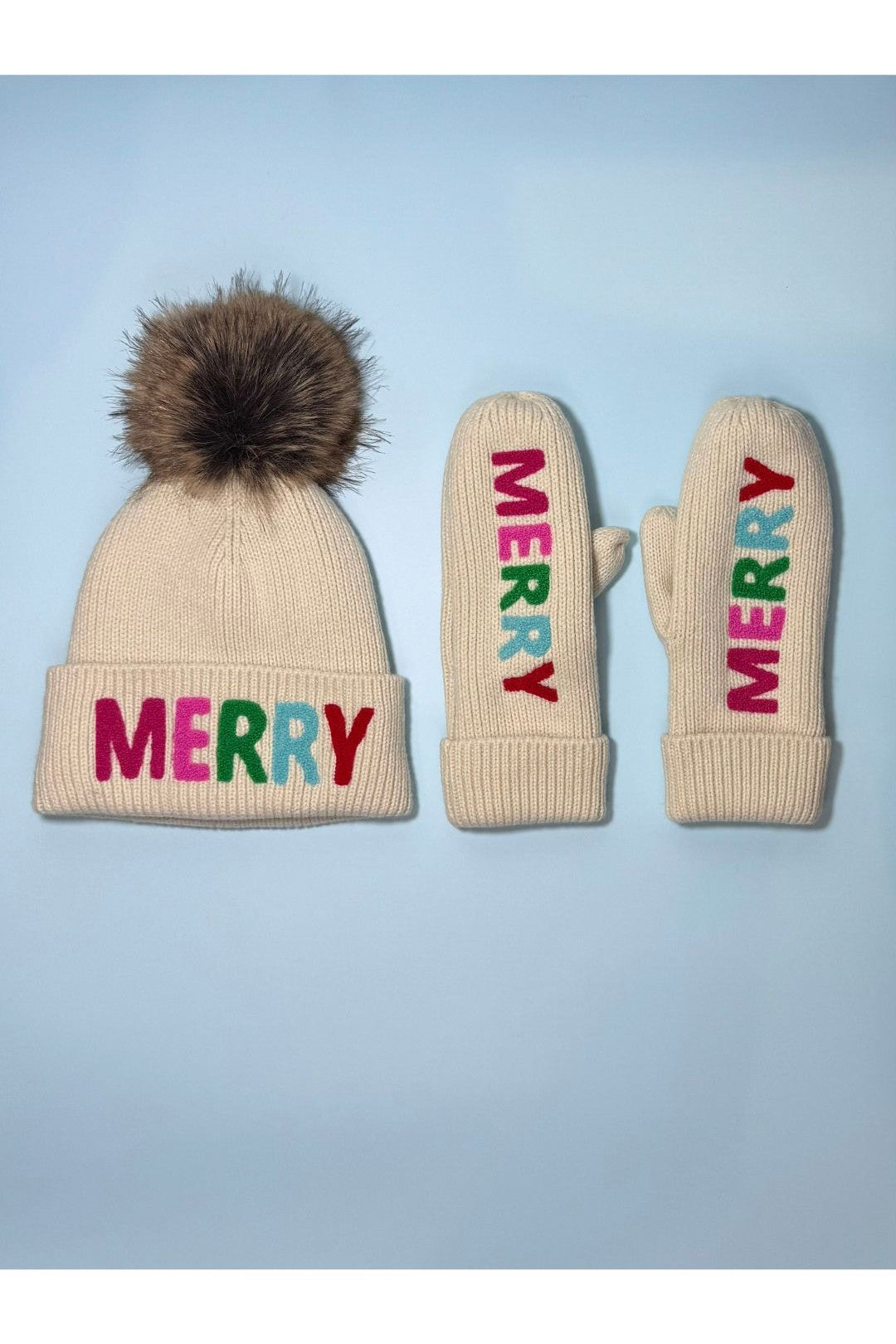 Merry Knit Mittens - Beige
